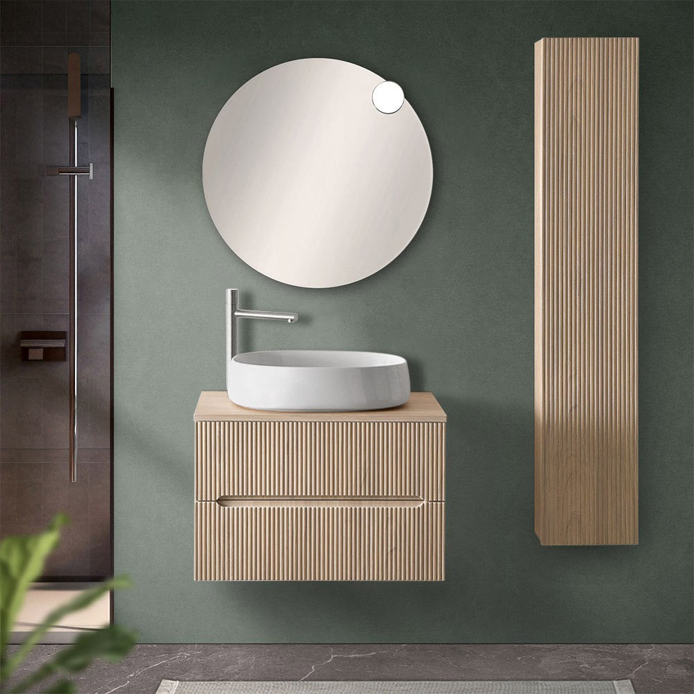 Mobile bagno sospeso cannettato 70 cm sabbiato con top e specchio | Bali