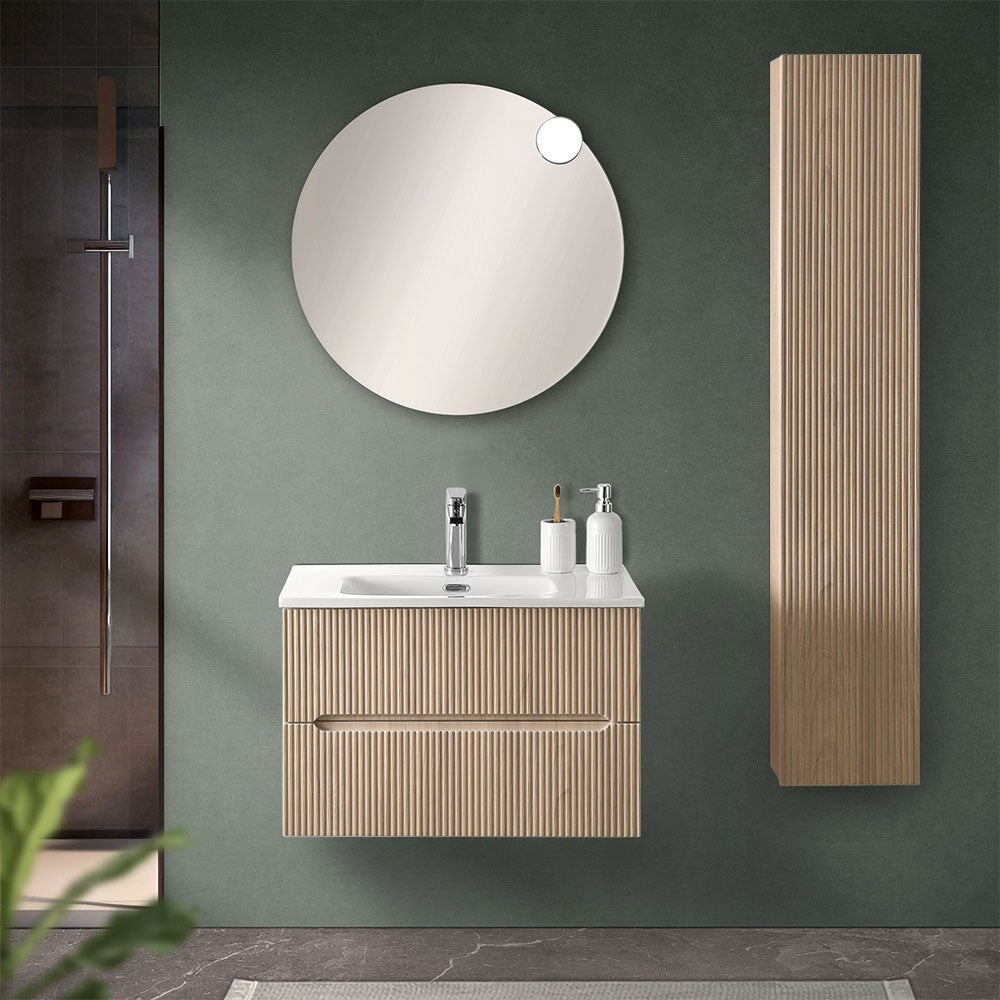 Mobile bagno sospeso cannettato 70 cm teak sabbiato con specchio | Bali