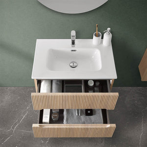 Mobile bagno sospeso cannettato 70 cm teak sabbiato con specchio | Bali