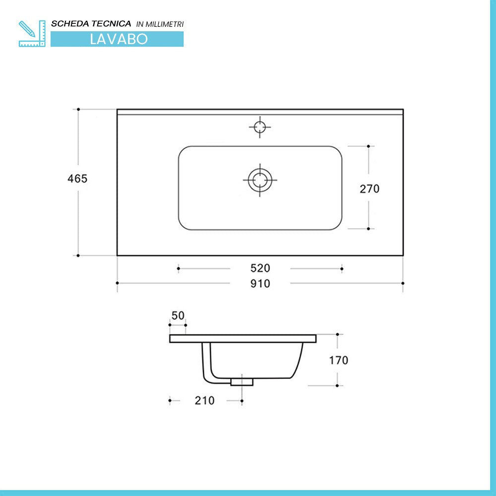 Mobile bagno sospeso cannettato 90 cm bianco opaco con specchio | Bali