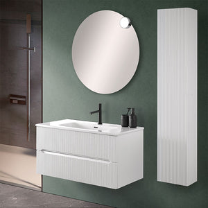 Mobile bagno sospeso cannettato 90 cm bianco opaco con specchio | Bali