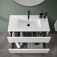 Mobile bagno sospeso cannettato 90 cm bianco opaco con specchio | Bali