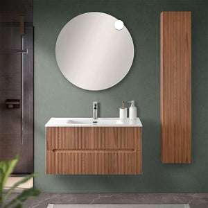 Mobile bagno sospeso cannettato 90 cm noce canaletto con specchio | Bali