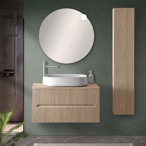 Mobile bagno sospeso cannettato 90 cm sabbiato con top e specchio | Bali