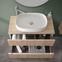 Mobile bagno sospeso cannettato 90 cm sabbiato con top e specchio | Bali