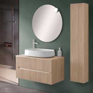 Mobile bagno sospeso cannettato 90 cm sabbiato con top e specchio | Bali