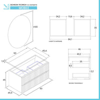 Mobile bagno sospeso cannettato 90 cm sabbiato con top e specchio | Bali