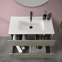 Mobile bagno sospeso cannettato 90 cm verde con specchio | Bali