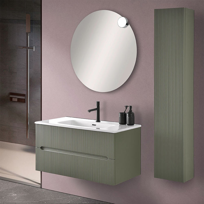 Mobile bagno sospeso cannettato 90 cm verde con specchio | Bali