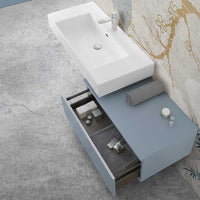 Mobile bagno sospeso 80 con lavabo 100 colore blu pastello e specchio Iside