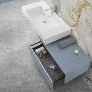 Mobile bagno sospeso 80 con lavabo 100 colore blu pastello e specchio Iside