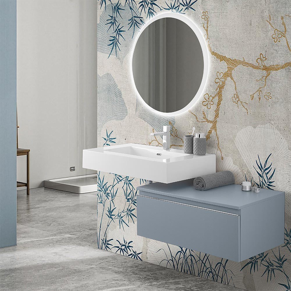 Mobile bagno sospeso 80 con lavabo 100 blu pastello e specchio Iside