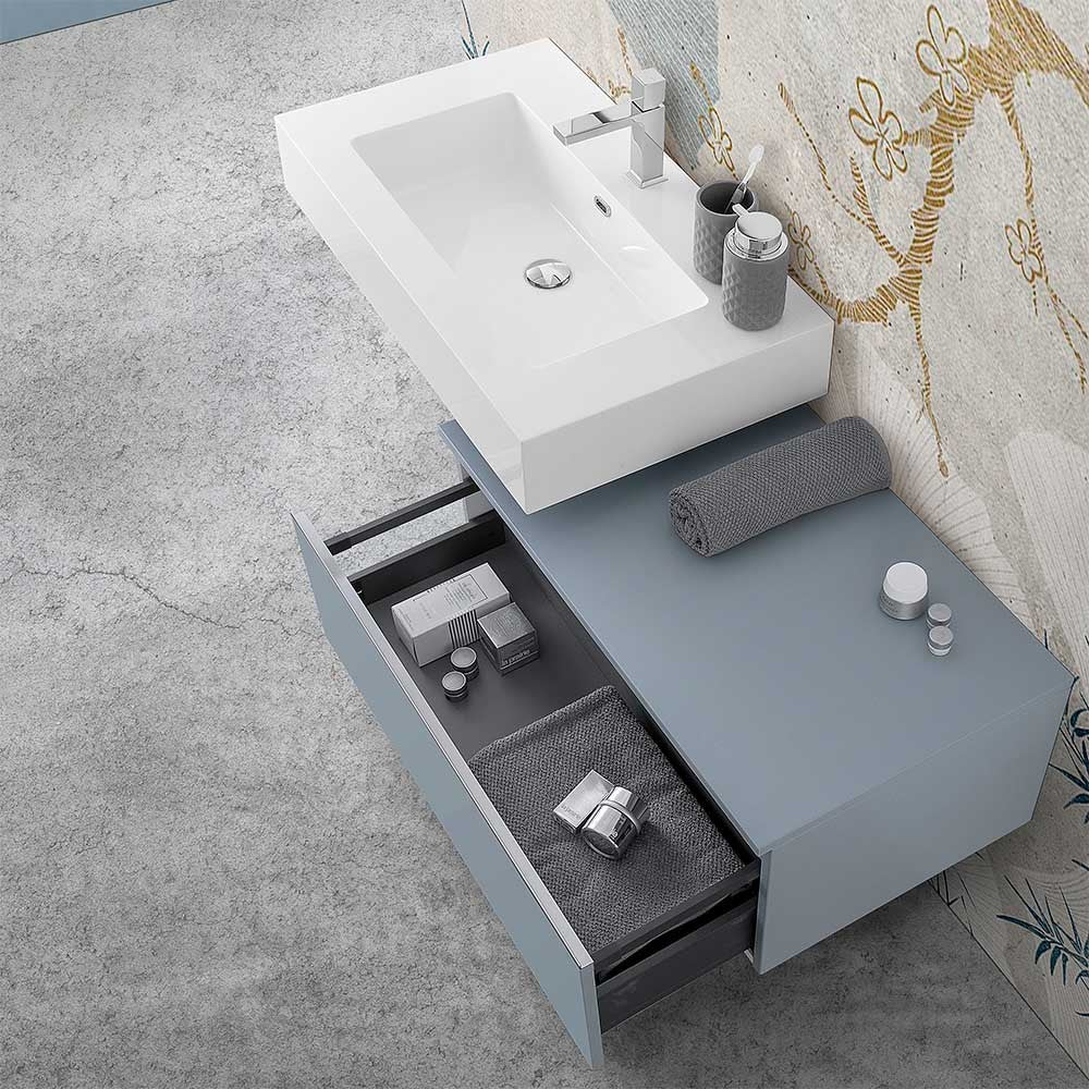 Mobile bagno sospeso 80 con lavabo 100 blu pastello più specchio Iside