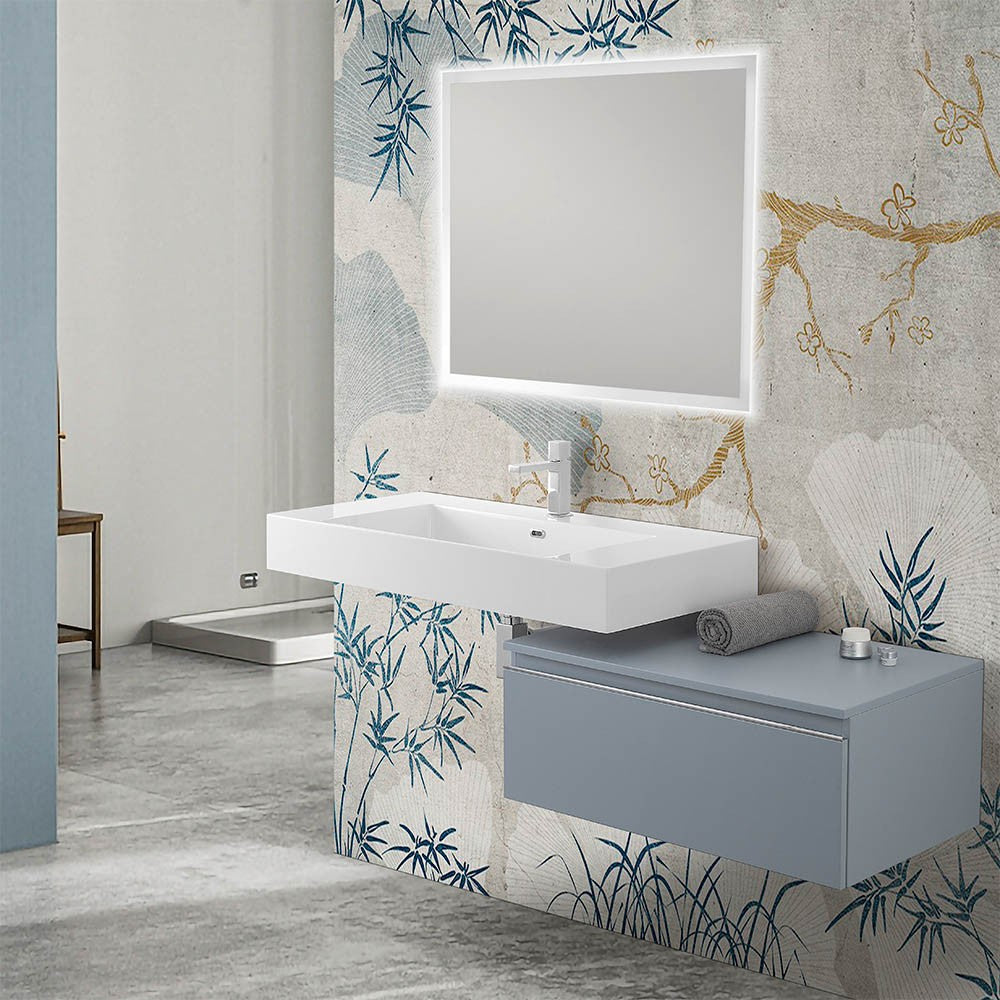 Mobile bagno sospeso 80 con lavabo 100  blu pastello e specchio Iside