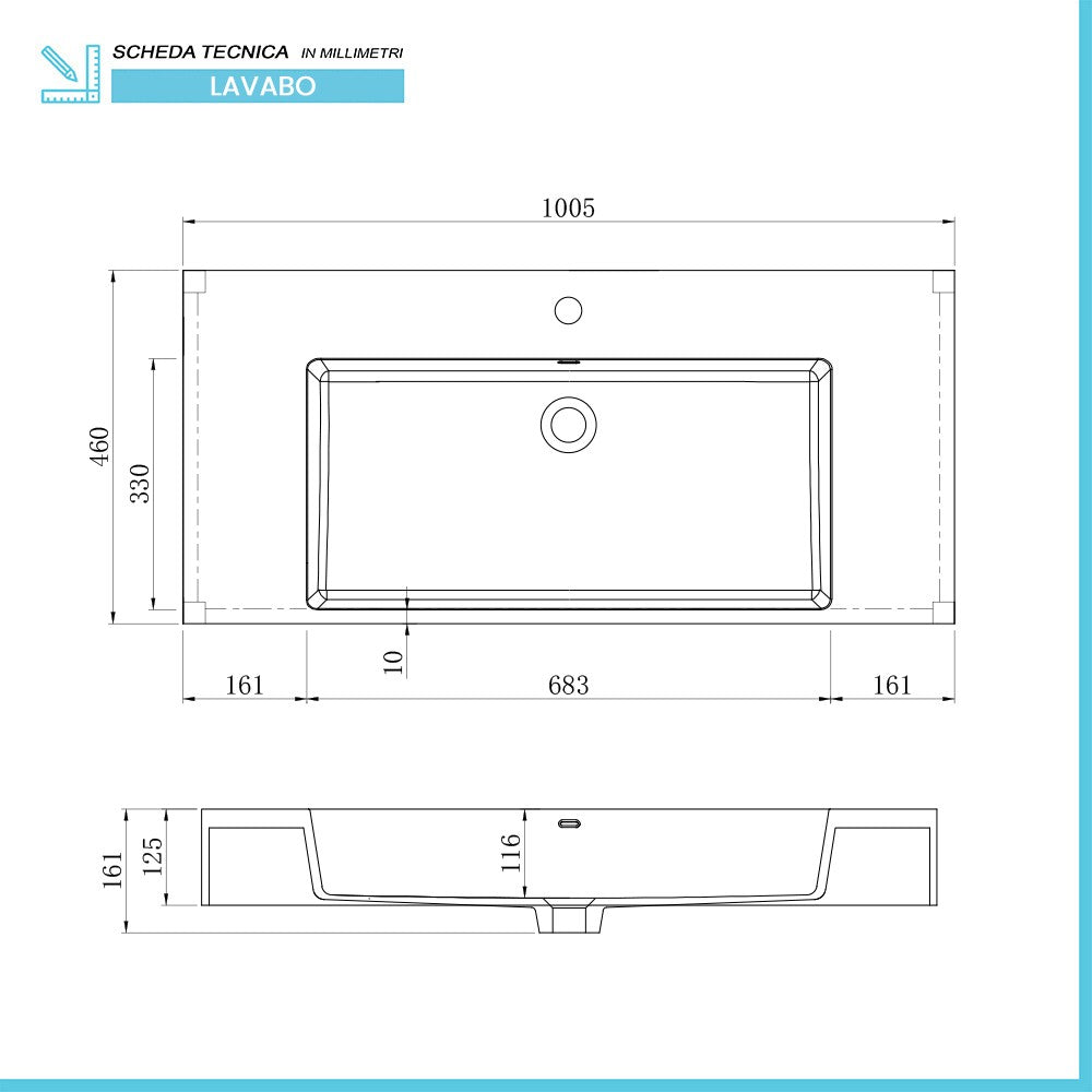 Mobile bagno sospeso 80 con lavabo 100  blu pastello e specchio Iside