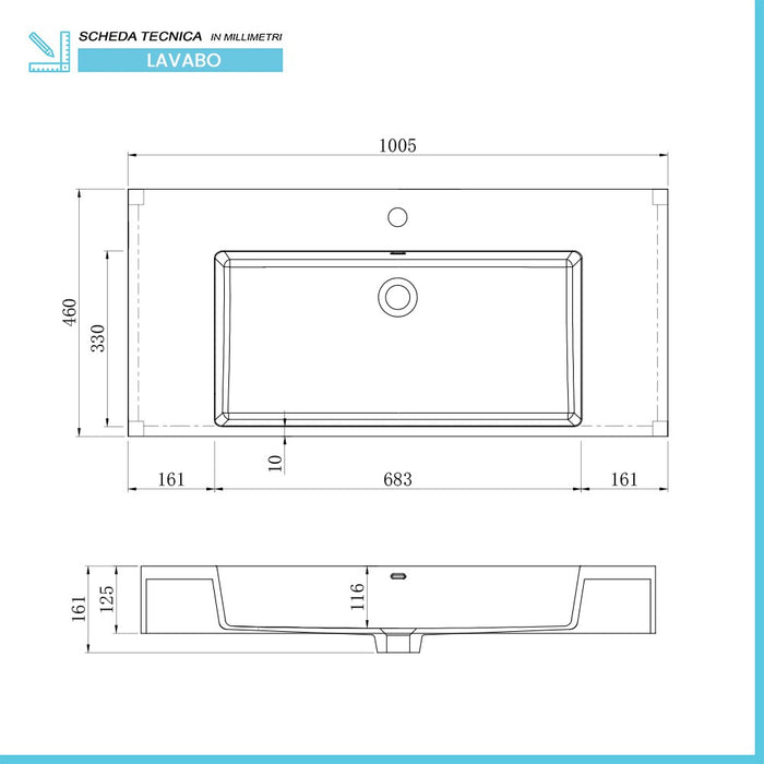 Mobile bagno sospeso 80 con lavabo 100  blu pastello e specchio Iside