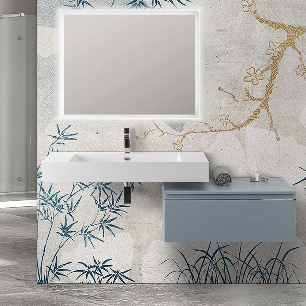 Mobile bagno sospeso 80 con lavabo 100  blu pastello e specchio Iside