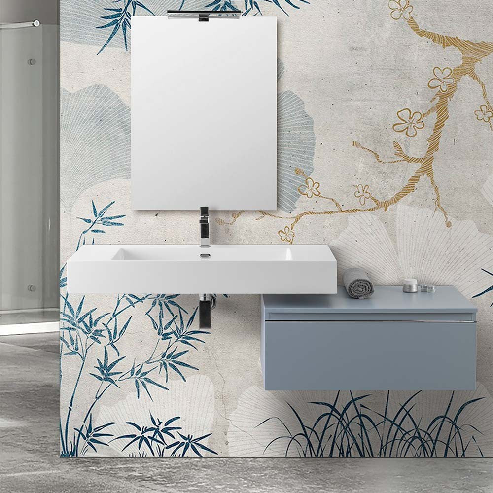 Mobile bagno sospeso 80 con lavabo 100 colore blu pastello e specchio Iside