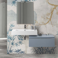 Mobile bagno sospeso 80 con lavabo 100 blu pastello più specchio Iside