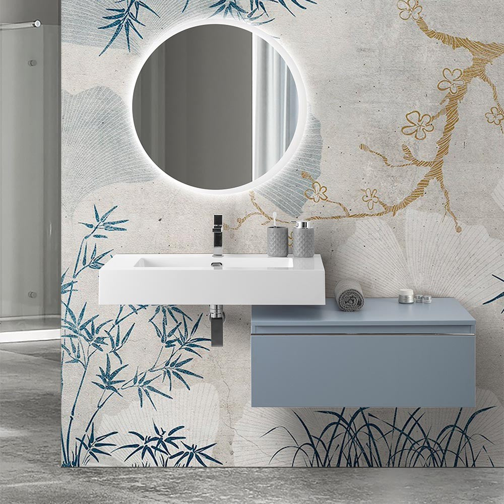 Mobile bagno sospeso 80 con lavabo 100 blu pastello e specchio Iside