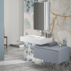 Mobile bagno sospeso 80 con lavabo 100 blu pastello più specchio Iside