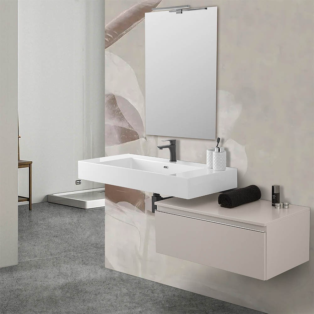 Mobile bagno sospeso 80 con lavabo 100  colore grigio perla e specchio Iside