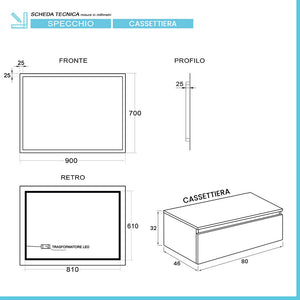 Mobile bagno sospeso 80 con lavabo 100  grigio perla più specchio Iside