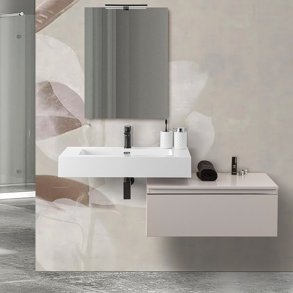 Mobile bagno sospeso 80 con lavabo 100  grigio perla e specchio Iside