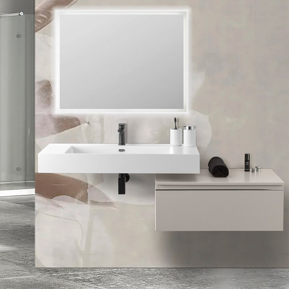 Mobile bagno sospeso 80 con lavabo 100  grigio perla più specchio Iside