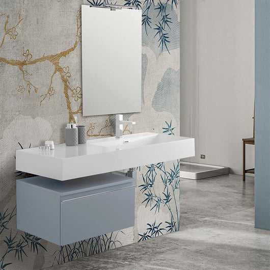 Mobile bagno sospeso 60 con lavabo 120 destro colore blu pastello e specchio Iside