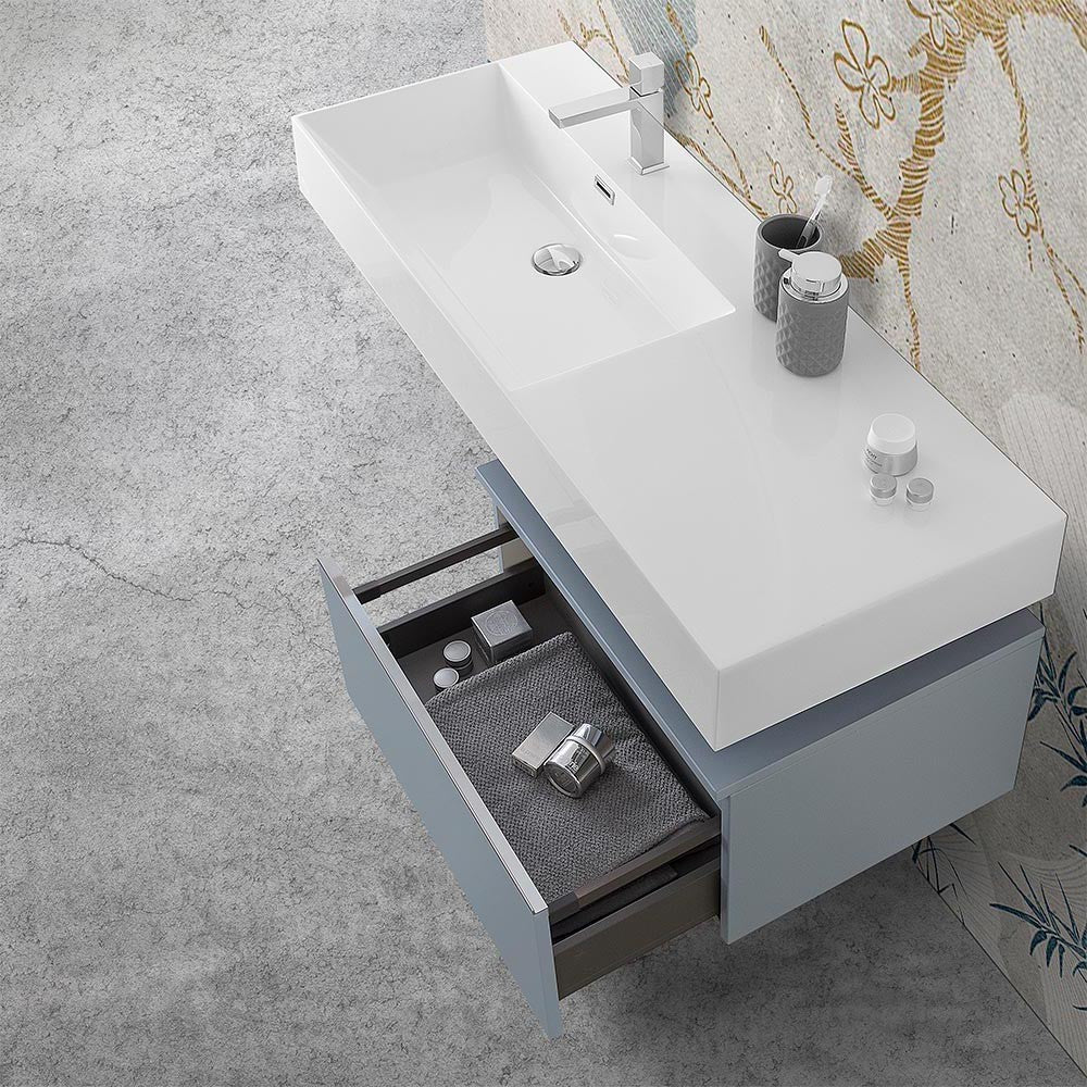 Mobile bagno sospeso 60 con lavabo 120 sinistro blu pastello e specchio Iside