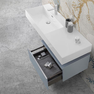 Mobile bagno sospeso 60 con lavabo 120 sinistro blu pastello e specchio Iside