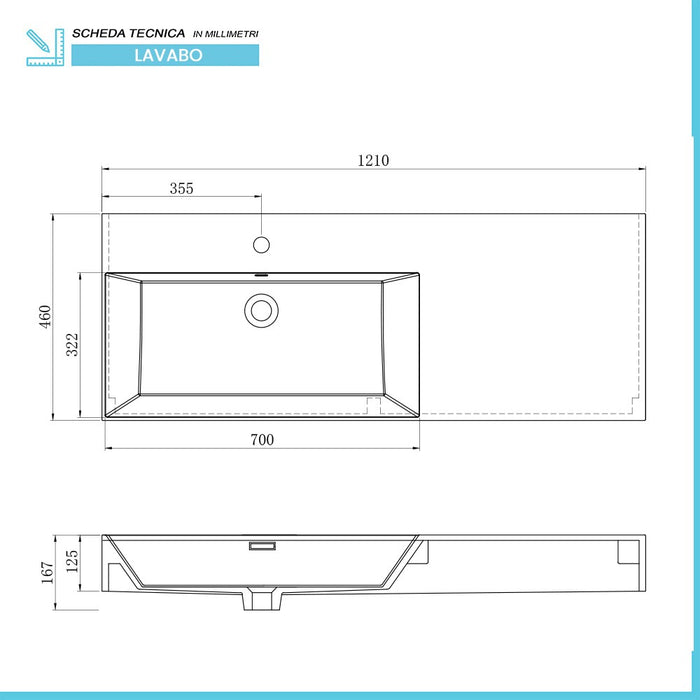 Mobile bagno sospeso 60 con lavabo 120 sinistro blu pastello e specchio Iside