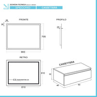 Mobile bagno sospeso 60 con lavabo 120 sinistro blu pastello e specchio Iside