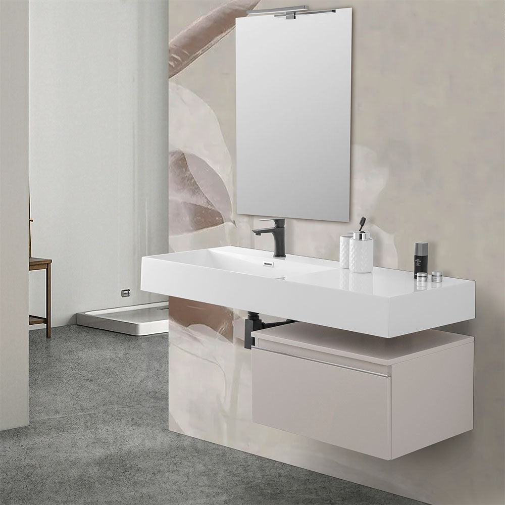 Mobile bagno sospeso 60 con lavabo 120 sinistro colore grigio perla e specchio Iside