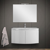 Mobile bagno sospeso curvo 80 cm bianco lucido con lavabo e specchio