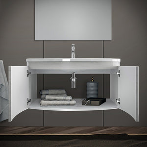 Mobile bagno sospeso curvo 80 cm rovere nordico con lavabo e specchio