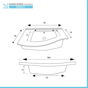 Mobile bagno sospeso curvo 90 cm Minori noce canaletto con lavabo