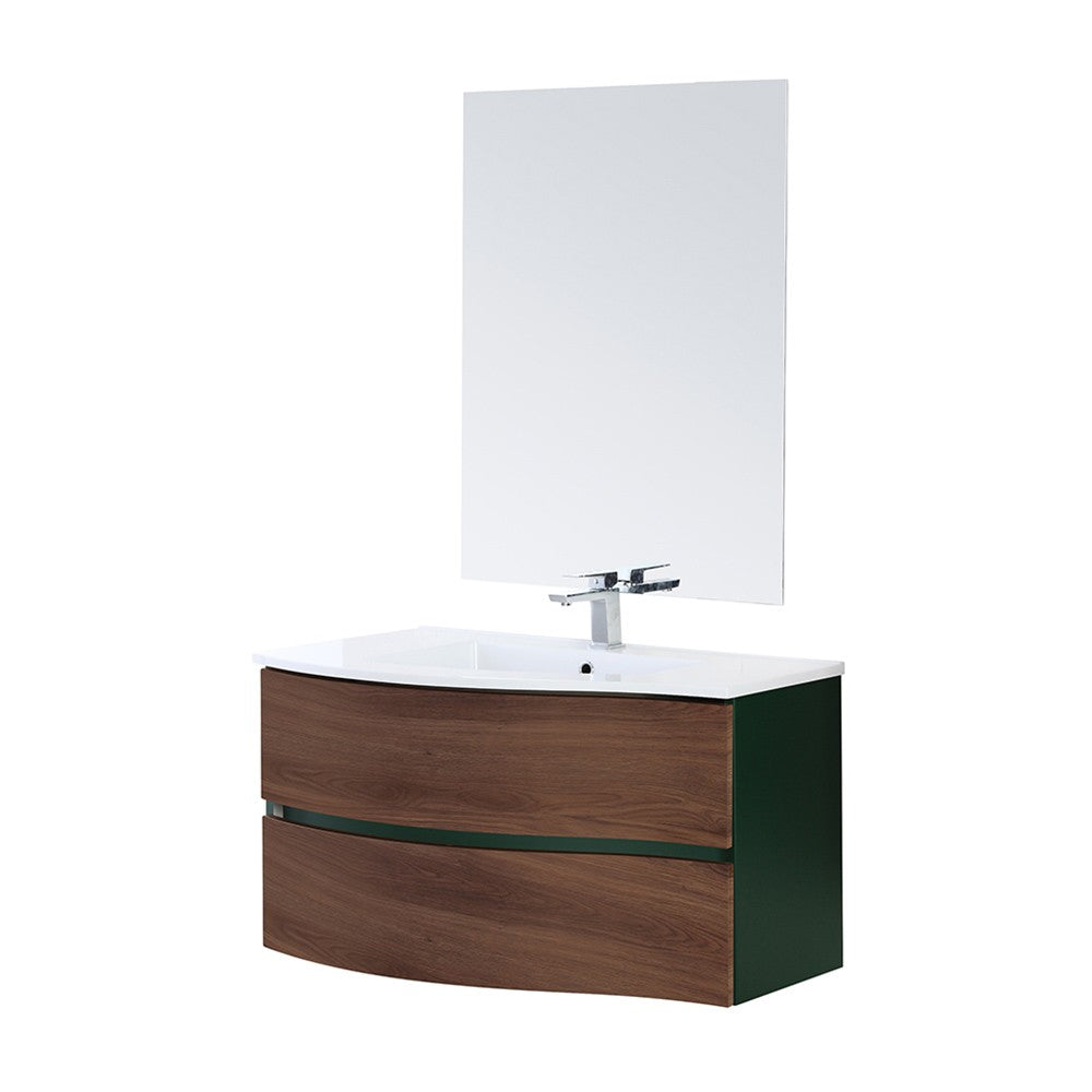 Mobile bagno sospeso curvo 90 cm Minori noce canaletto con lavabo