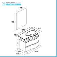 Mobile bagno sospeso curvo 90 cm Melody azzurro polvere con anta sagomata