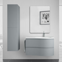 Mobile bagno sospeso curvo 90 cm Melody azzurro polvere con anta sagomata