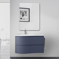 Mobile bagno sospeso curvo 90 cm Melody blu navy con vasca e specchio