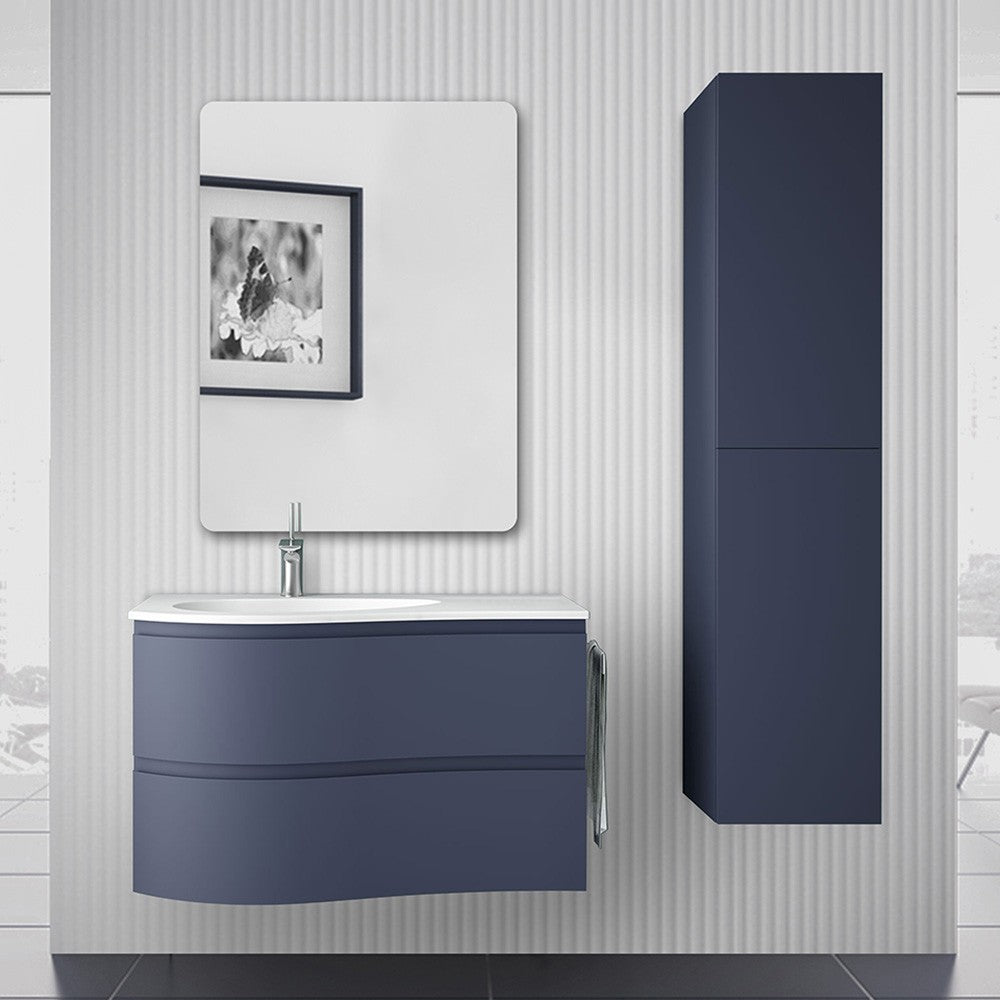 Mobile bagno sospeso curvo 90 cm Melody blu navy con vasca e specchio