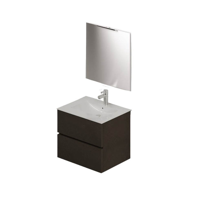 Mobile bagno sospeso fango 2 cassetti con lavabo e specchio COMP60FA 61x46x54h