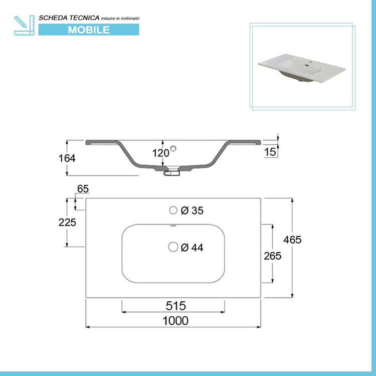 Mobile Bagno Sospeso Moderno Legno Rovere 100x47 cm Completo di Specchio Tondo