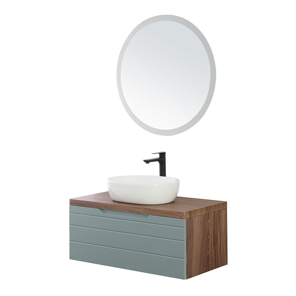 Mobile bagno sospeso noce canaletto 90 cm completo di lavabo e specchio Amalfi