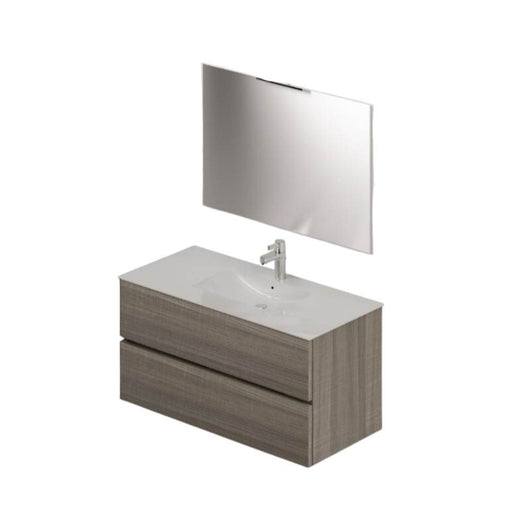 Mobile bagno sospeso olmo 2 cassetti con lavabo e specchio COMP100OL 101x46x54h