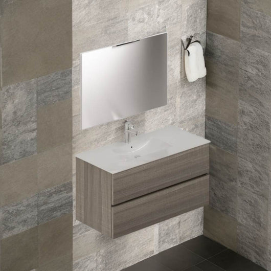 Mobile bagno sospeso olmo 2 cassetti con lavabo e specchio COMP100OL 101x46x54h