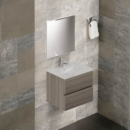 Mobile bagno sospeso olmo 2 cassetti con lavabo e specchio COMP60OL 61x46x54h