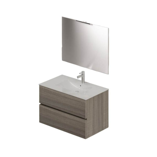 Mobile bagno sospeso olmo 2 cassetti con lavabo e specchio COMP80OL 81x46x54h